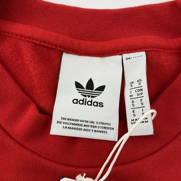 Adidas Originals Men's 3-Stripe Trefoil Fleece Pullover Sweatshirt Red EJ9693 S - Picture 6 of 11